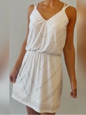 White House Black Market White Sleeveless V-Neck Studded Mini Dress